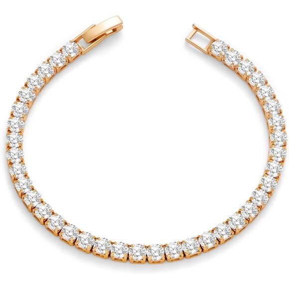 Chic 14K Gold Plated Tennis Bracelet for Men & Women with Hypoallergenic Stones - Picture 2 of 9